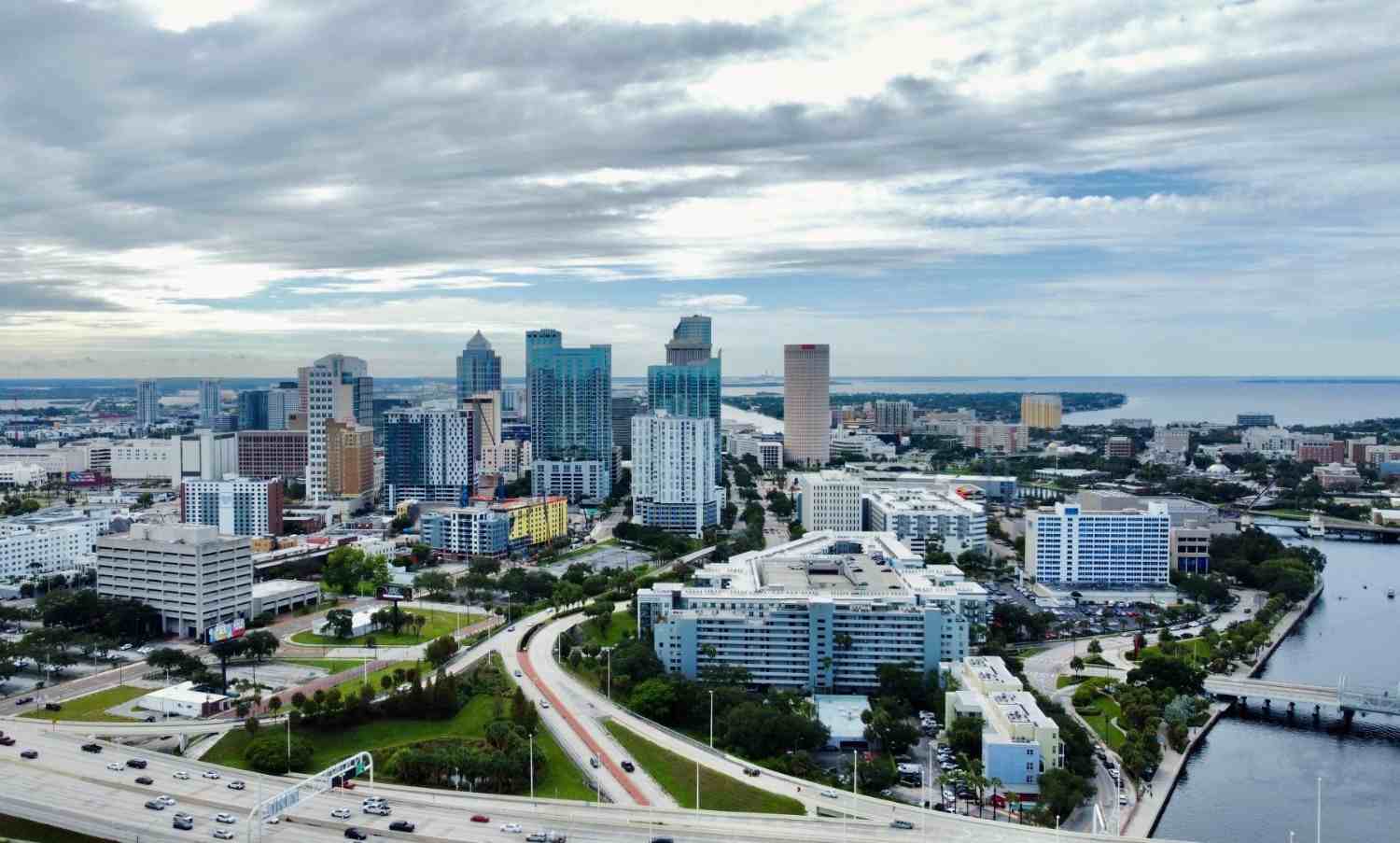 Downtown Tampa skyline and the Hillsborough River in Tampa, FL